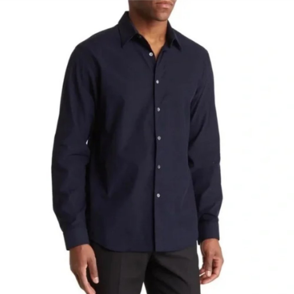 NWT Theory Men’s Irving PA Soft Cotton Linen Shirt Navy Small S